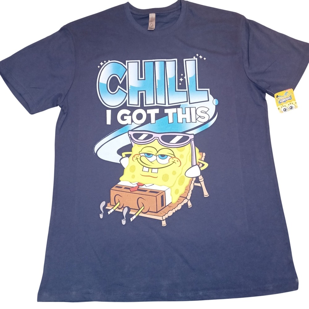 SpongeBob SquarePants Chill I Got This Navy Blue Graphic T-Shirt Mens Large NEW